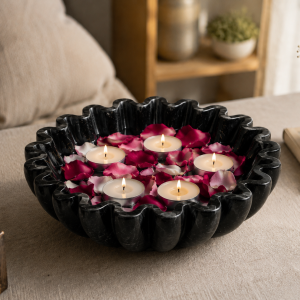 Black Marble Urli Bowl for Home Decor