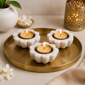 Marble Lotus Tealight Candle Holder Set of 3
