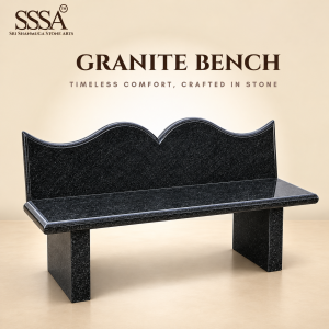 STONE BENCH WITH BACKREST BLACK